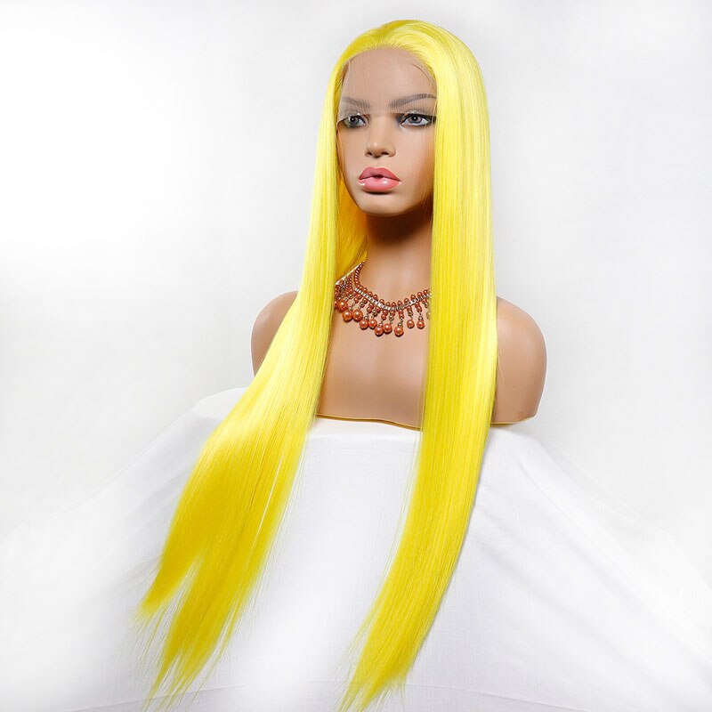 Bombshell Synthetic Hair Lace Front Wig Bright Yellow Color Silky Straight Heat Resistant Fiber Hair Free Parting For Women Wigs