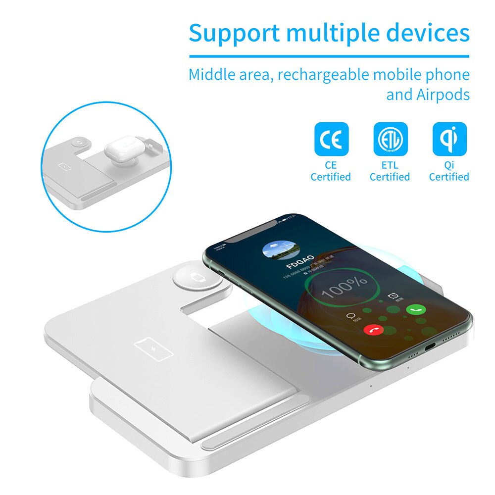 15W Snelle Qi Wireless Charger Stand Voor Iphone 12 11 Xs Xr X 8 Apple Horloge Se 6 5 4 3 2 Airpods Pro 4 In 1 Charging Dock Station