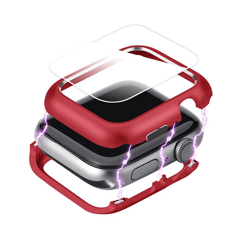 Magnetic cover For Apple Watch case apple watch 4 5 44mm/40mm iwatch band screen protector protective glass: red / 40mm