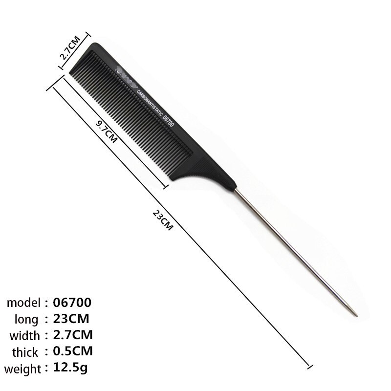 Peine de pelo liso negro con pasador de Metal, antiestático, cola de rata, herramienta de peinado para belleza, 1 Uds.: 06700