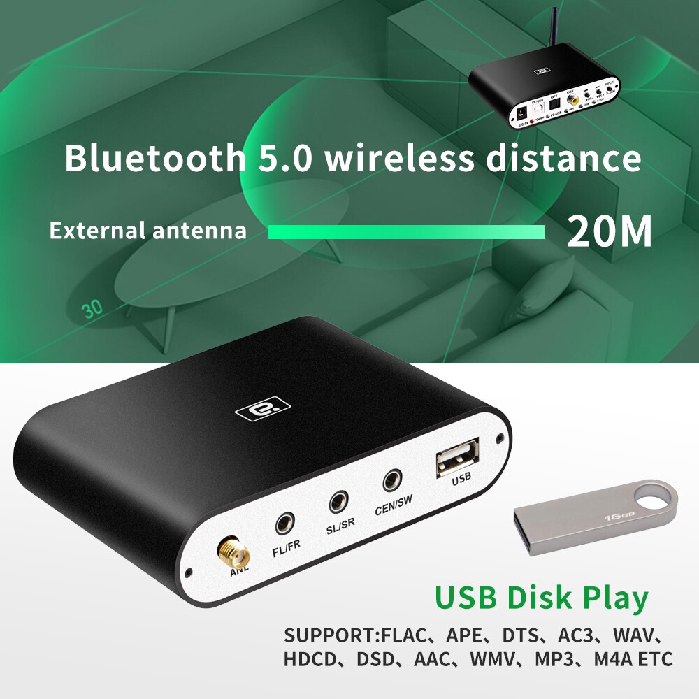 Décodeur Audio DA615H 5.1CH, récepteur Bluetooth 5.0, adaptateur Audio sans fil DAC, AC3 DTS Coaxial optique U Play, HDMI ARC 3.5mm RCA
