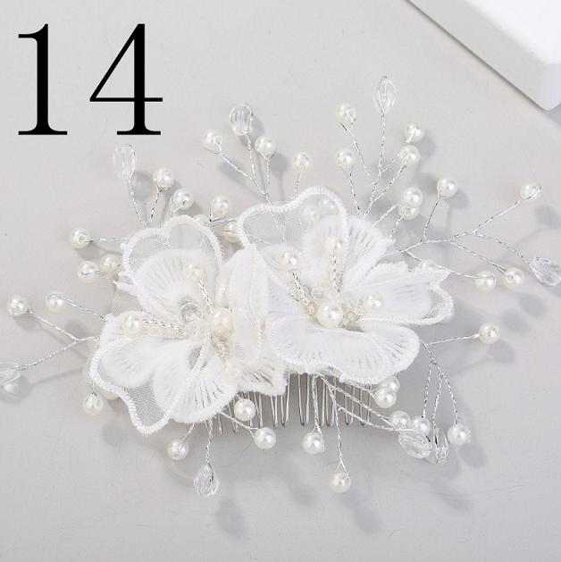 Women Bridal Ivory Red Flower Hair Comb Crystal Tiara Pearls Gorgeous Hair jewellry Wedding Party Decoration Accessories: 14