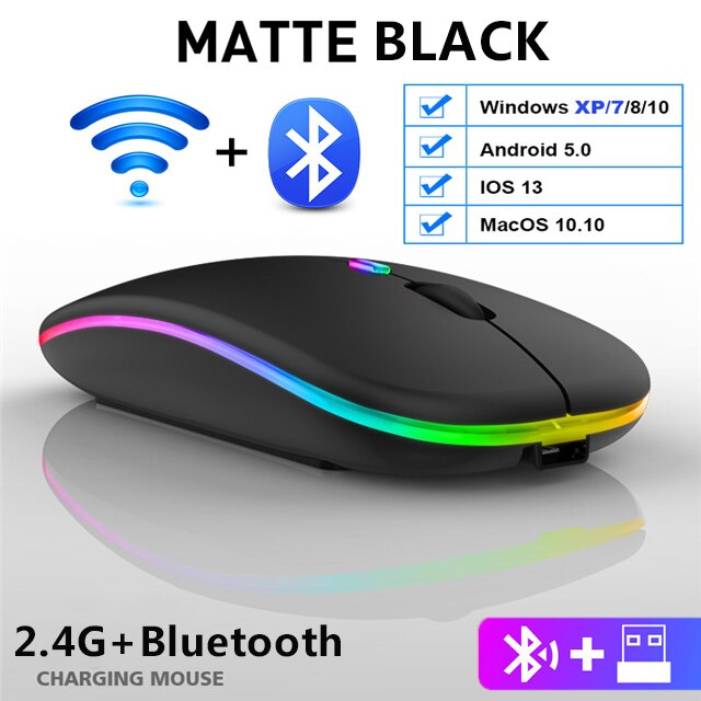 Oplaadbare Draadloze Muis Bluetooth Muis Stille Mause Wifi Muis Ergonomisch Mini Muis Usb Optische Muizen Voor Pc Laptop Desktop: Bluetooth Black