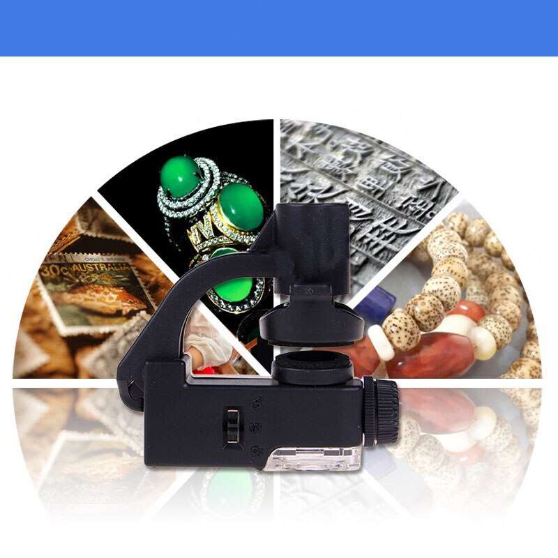 Universal Portable 90X LED Light Illuminant Identification Magnifier UV Light Loupe Pocket Clip Microscope for Smart Phone