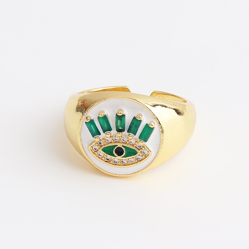 Trendy Chunky Evil Eye Ringen Regenboog Keuze Verstelbare Signet Ronde Ring Koper Cz Sieraden Party Wedding Voor Vrouwen: green cz