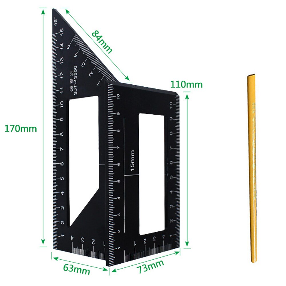 Woodworking Tools Multifunction Ruler 45 90 Degree Mitre Angle Measuring Gauge Square Size Aluminum Alloy Carpenter Measure Tool: Black aluminum alloy