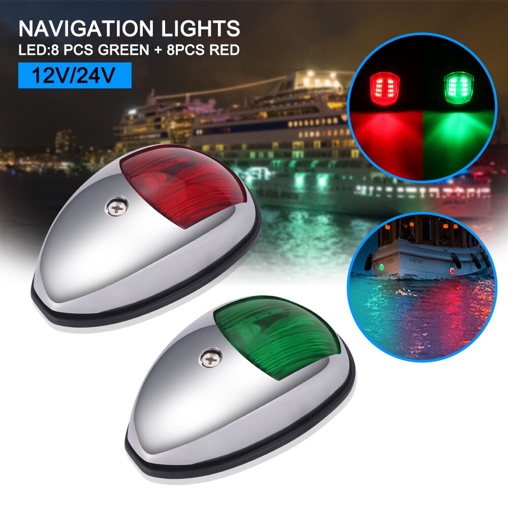 2 stk 12v led navigationslampe marine bagbord og styrbord lys til båd / yacht rustfrit stål