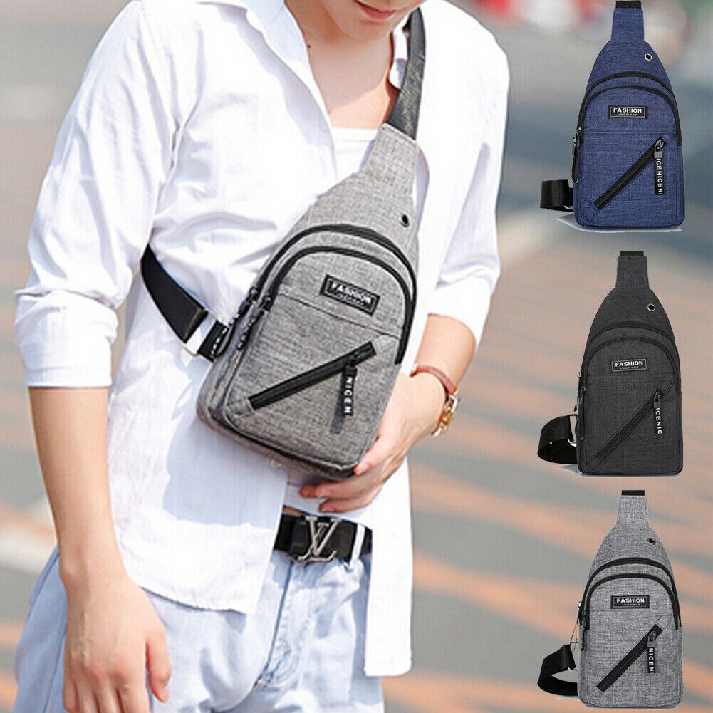 Hommes en cuir PU taille Pack fronde poitrine sac à bandoulière Sport sac à bandoulière Portable USB sac de charge