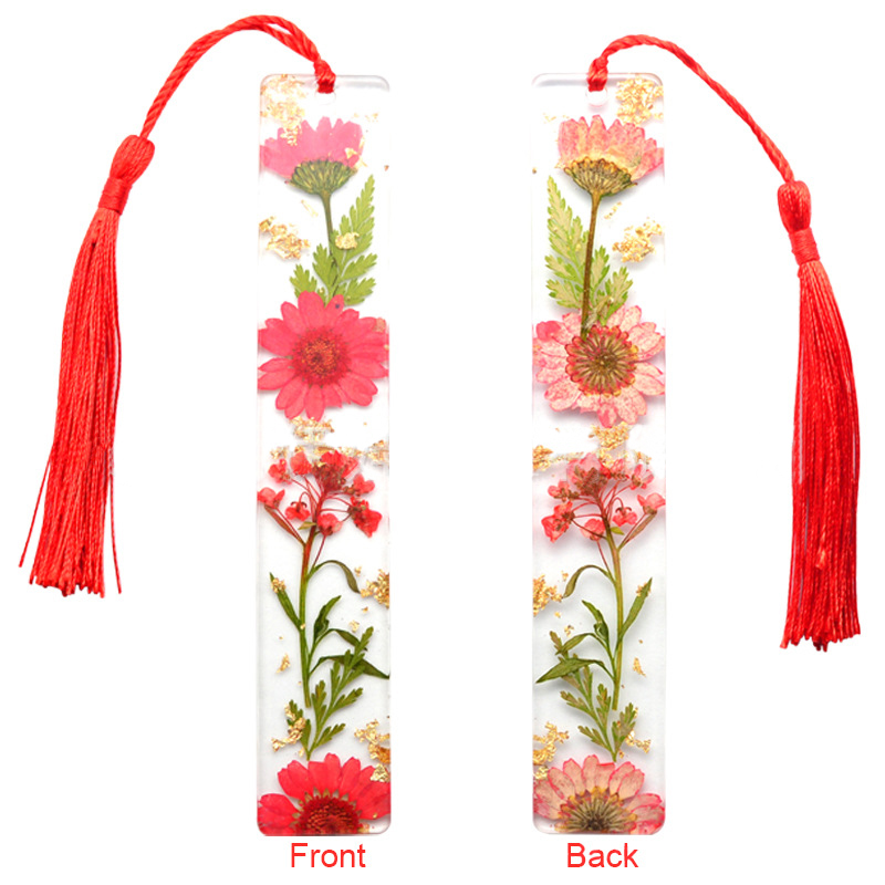 Dried Flower Resin Bookmarks With Tassel Pagination Mark Book Markers For Readers Teachers Students Stationery Office Supply