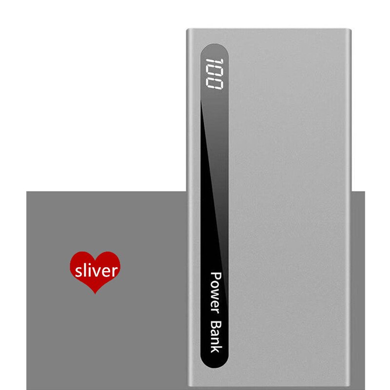 Power Bank 30000Mah Ultradunne Draagbare Mobiele Power Bank Snel Opladen Lcd Digital Display Screen Outdoor Travel Charger: silver