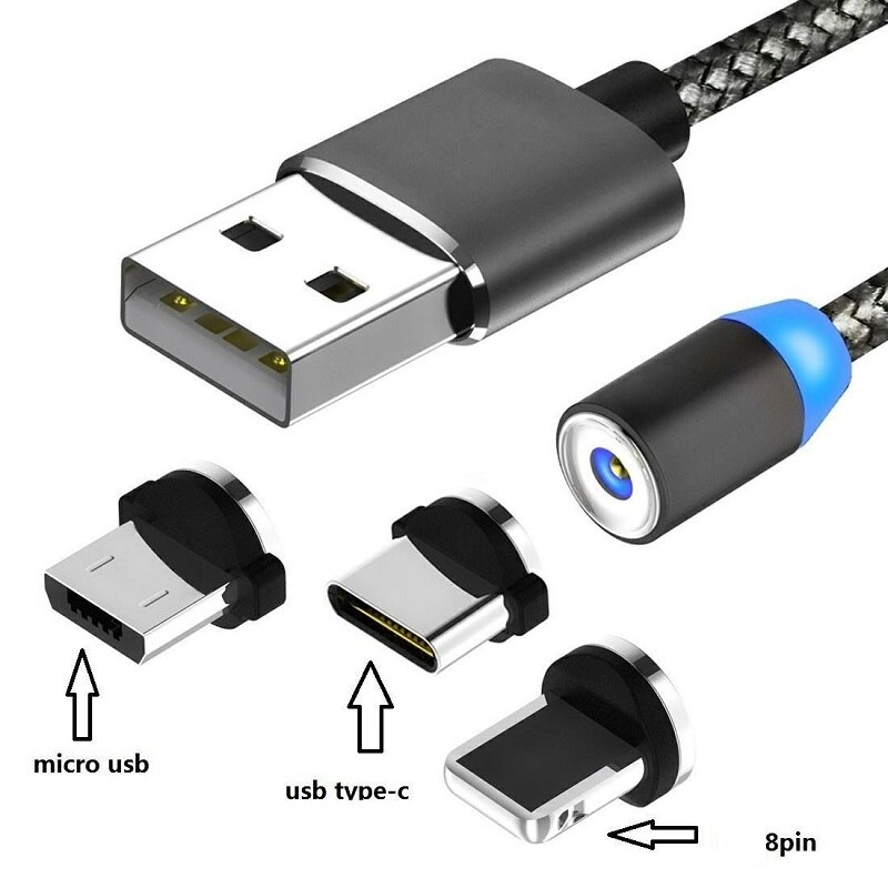 Magnetic Cable Micro USB Type C Magnetic Charge Charger Cable for iPhone Huawei Samsung Android Mobile Phone 1m cable