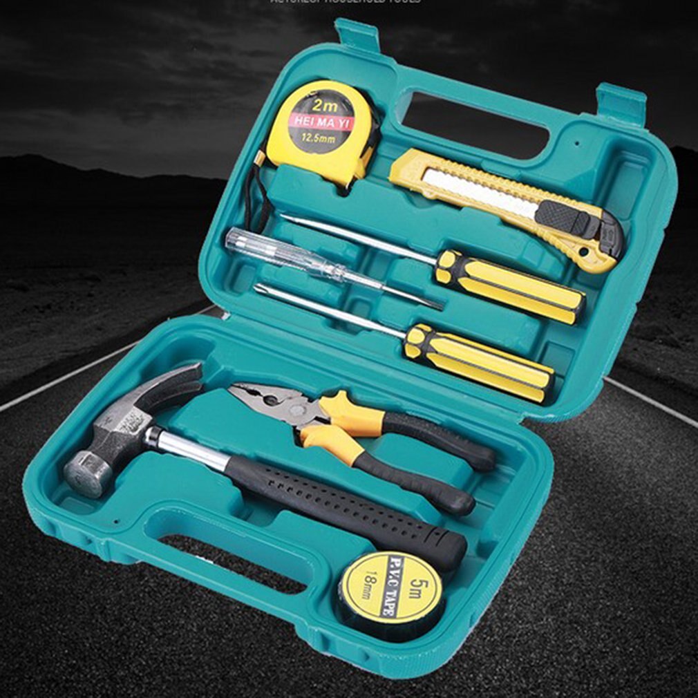 Kleine 9 Stuk Set Van Nood Gereedschappen Veiligheid Hamer Hardware Tool Set Auto Thuis Box Toolbox Reparatie Eenvoudige Combinatie