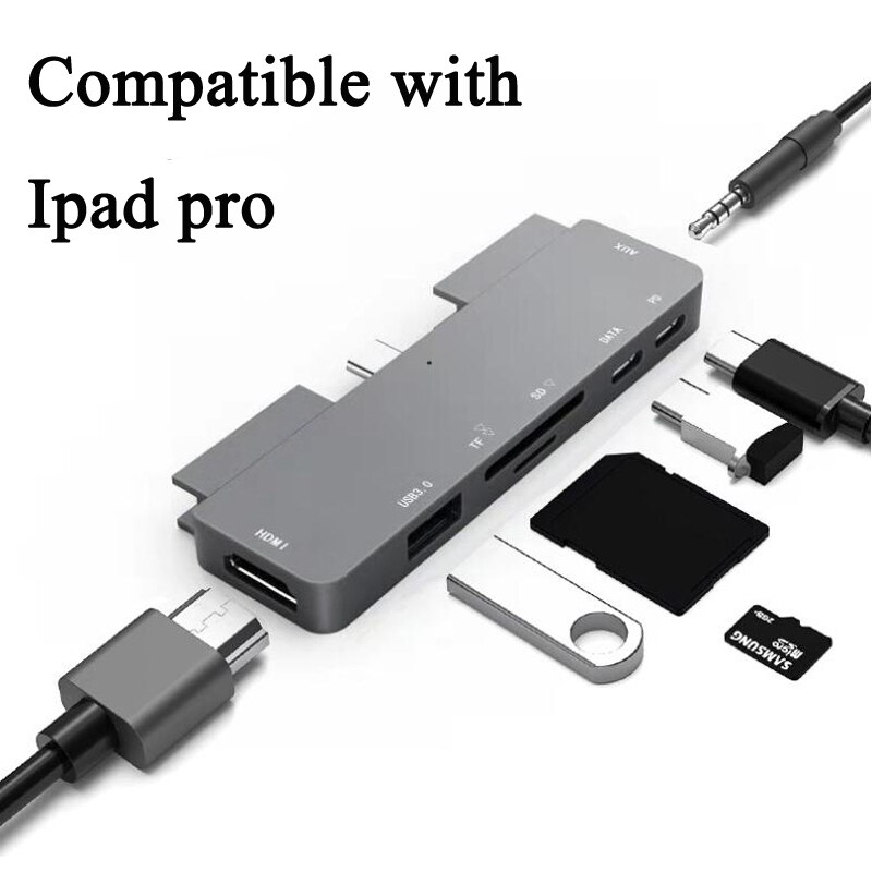 Station d&#39;accueil enfichable Usb 3.1 Type C, adaptateur Hub Compatible avec Macbook Pro Ipad Pro, Port PD HDMI: 7in1 one type C port