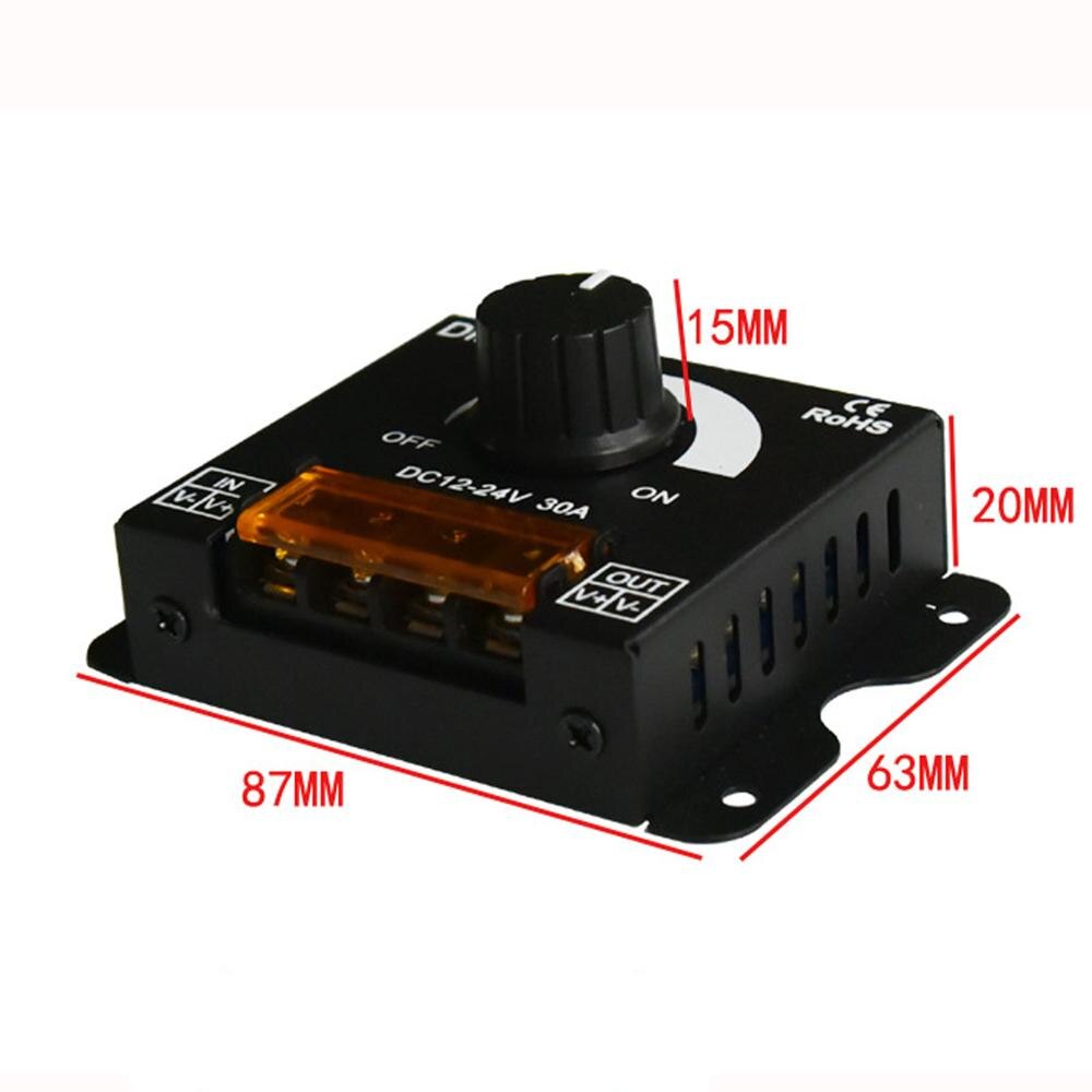 DC12V-24V LED Dimmer 30A 360W Adjustable Brightness Dimming LED Lamp Strip Light Driver Single Color Controller Stepless Dimmer