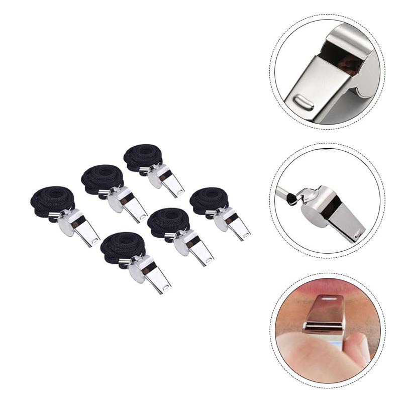 6 stk dommerfløyter i rustfritt stål med lanyard førstehjelpsfløyter for utendørsaktiviteter