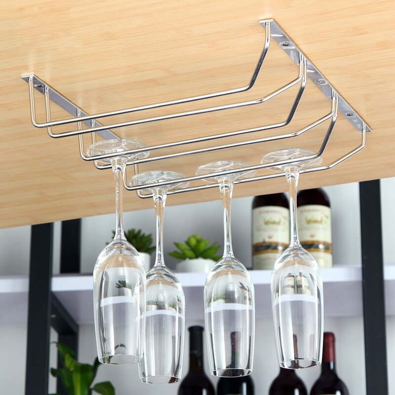 Estante de vino de acero inoxidable, barra de soporte de cristal para Hotel, estante de cristal para el hogar, cocina, soporte para colgar tazas, estantes para copas de vino, 1/2/3/4 filas