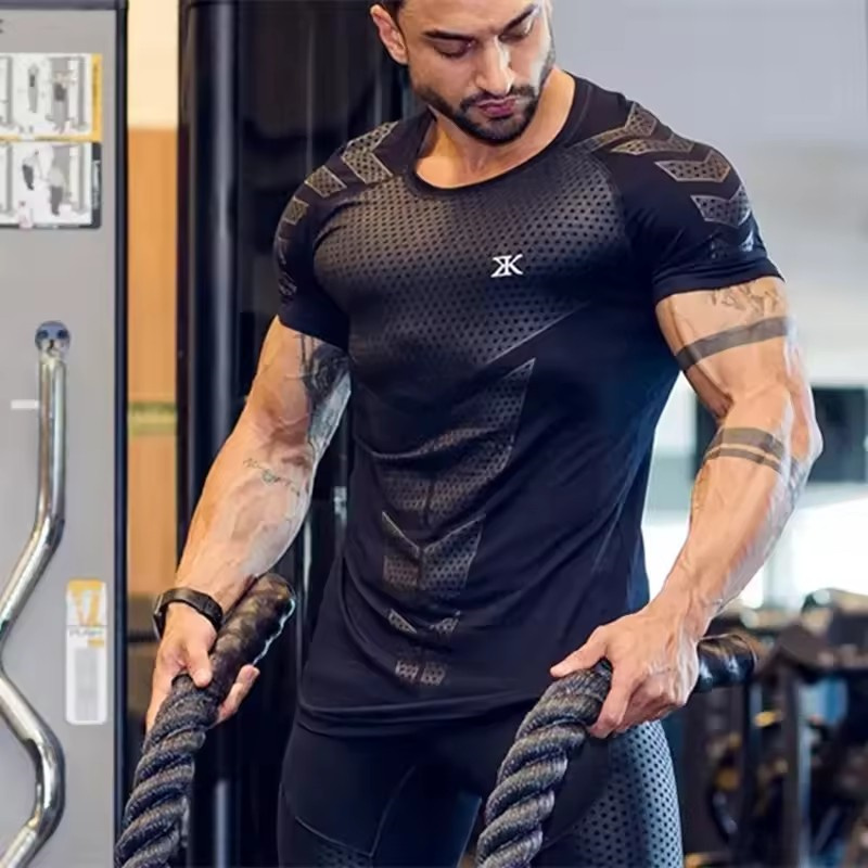 Men Compression Skinny T-shirt Gym Fitness Bodybuilding Shirt Male Summer Running Workout Quick Dry Tee Tops Training Clothing