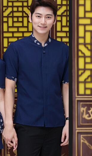 Hotel Uniforms Work Clothes Short Sleeved Summer Waiter Restaurant Fast-food Restaurant Female Uniforms Overalls Clothing: Men Blue / XXXL