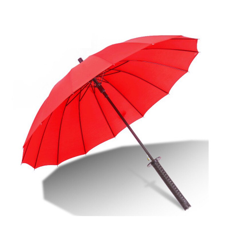 Langt håndtag stort vindtæt samurai sværd paraply japansk sol regn lige paraply automatisk åben 16k 24k parasol: 16k røde