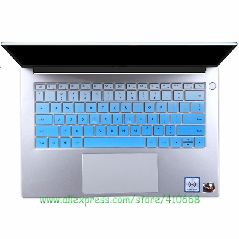Til huawei matebook  d 14 r5 3500u linux bærbar silikone støvtæt tastatur cover skin protector mate book  d14: Gradvis blå