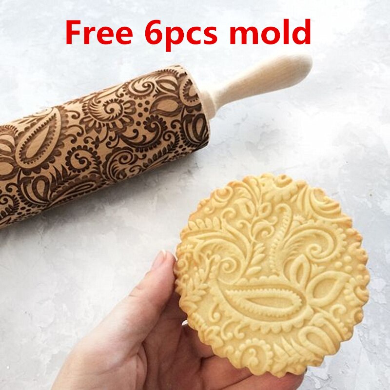 Kid Manual Rolling Pins Engraved with Designe Patterns Wooden Roller For Baking Embossed Cookies kitchen tools Christmas