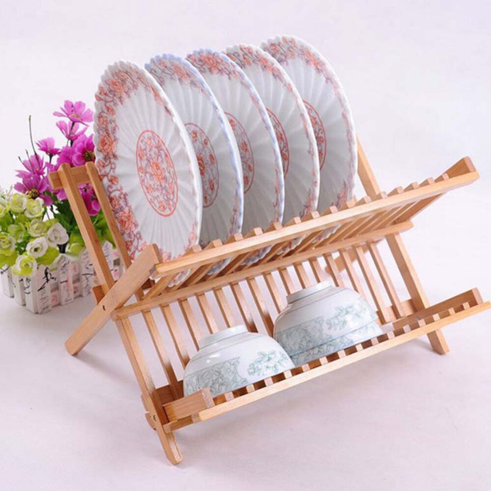 Kitchen Dish Drying Rack Bamboo Dish Rack Collapsible Dish Drainer Foldable Plate Rack Dish/ Plate/ Bowl/ Cup