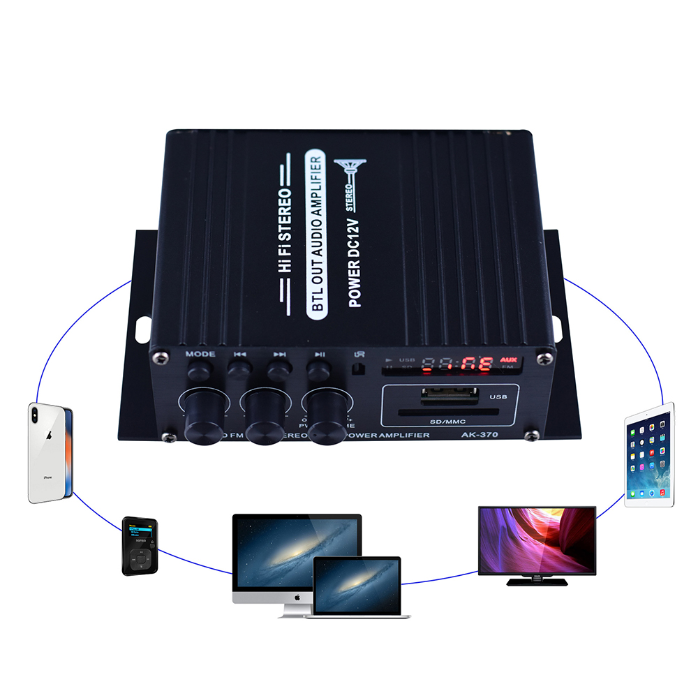 AK370 Bluetooth Verstärker Klang Ampere HIFI 2,0 Kanal Bass und HöHenne Einstellung für RCA SD USB Blitz Antrieb USB Audio- Eingang DC12V