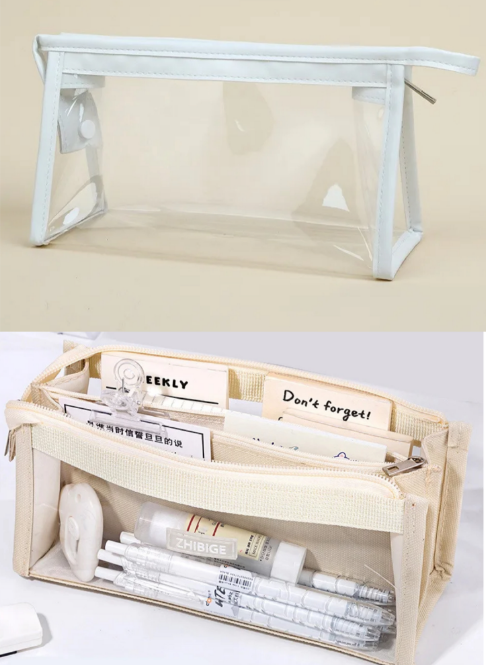 6 Layers Large Capacity Pencils Bag Aesthetic Pen Stationery Supplies Transparent Zipper Pouch for School Girl Pen Case: Clear