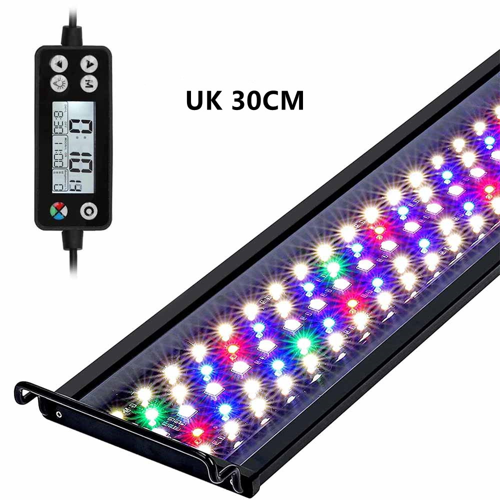 Fullgain-Luz Led marina para acuario, iluminación para crecimiento de plantas con Clip para pecera, impermeable, pantalla Lcd Wrgb: 14W For 30CM UK