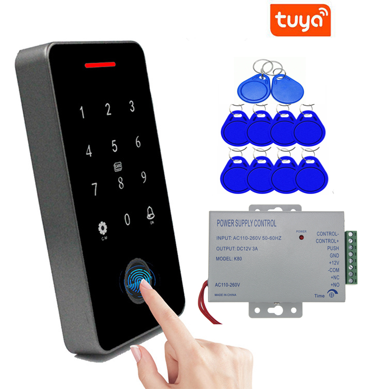 Outdoor IP67 Waterproof TUYA Access Control Keypad RFID 13.56MHZ Standalone Rfid Fingerprint Reader: con 10tags y power