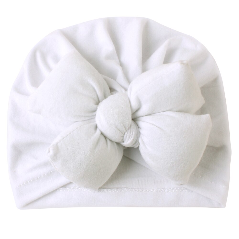 Babytillbehör söta nyfödda flickor barn turban mjuk siden rosett mössa linda huvudbonad pannband: Vit