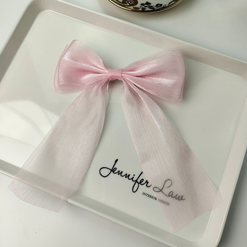 Leuke Meisjes Crystal Mesh Streamer Haar Bogen Op Alligator Clip Prinses Strik Haarspeld Terug Hoofd Haarspeldjes School Hoofddeksels: Light Pink