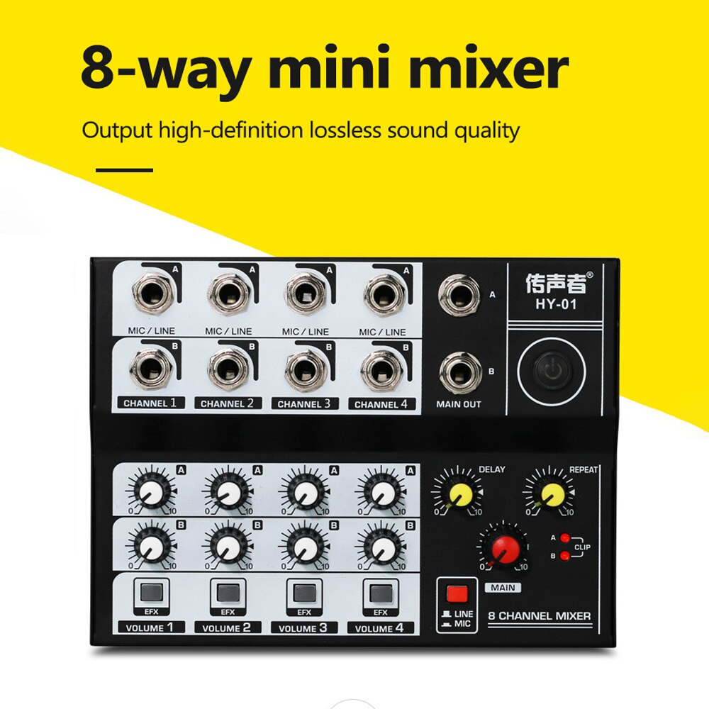 8 Channel Multifunctional USB Audio Mixer Portable Sound Mixer Home-use Dual Microphone Inputs Sound Mixer