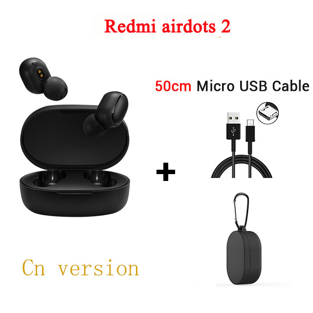 Xiaomi Redmi Airdots s Original Xiaomi Airdots 2 with Bluetooth 5.0 for Gaming Headset Wireless Earbuds with Mic Voice Control: A2 black case cable