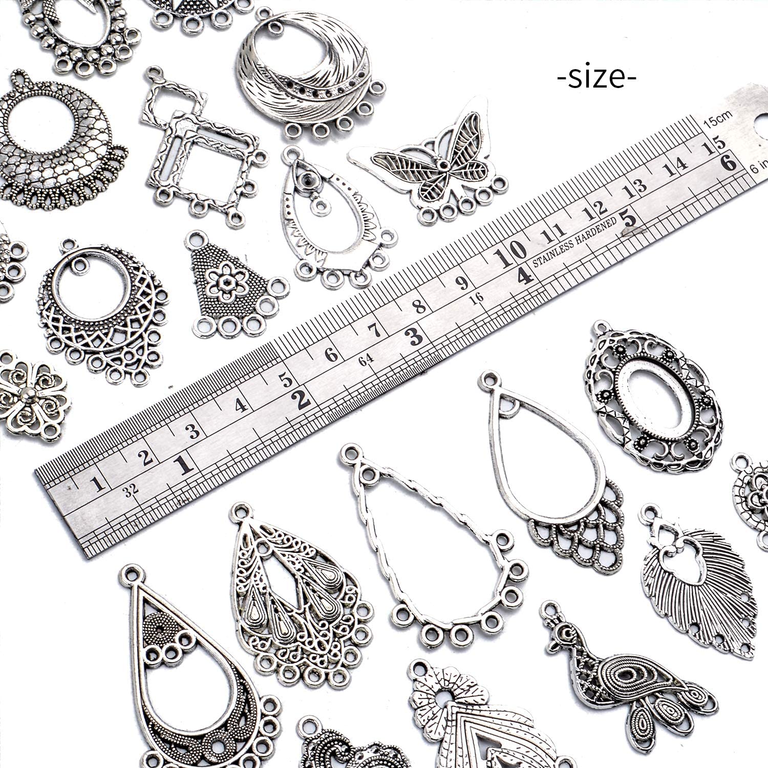 60 Stuks (30 Pairs) Van Antieke Tibetaanse Zilveren Kroonluchter Earring Bungelende Hanger Connector Oorbel Maken-Diverse Pack