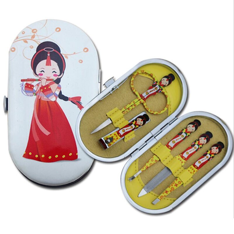 5- delige set nagels, kunst wenkbrauwen schaartje neustrimmer manicure make-up tools schaartje nagelknipper nagelriemknipper manicureset: Oranje