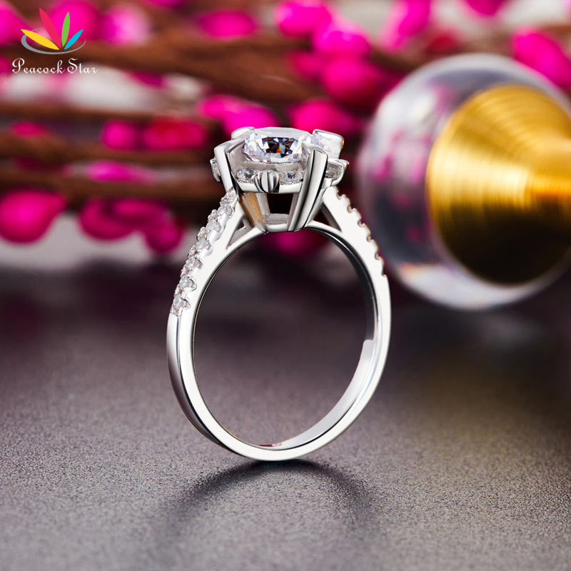 Peacock Star Wedding Engagement Ring Flower Solid 925 Sterling Silver Promise Wedding Jewelry CFR8319