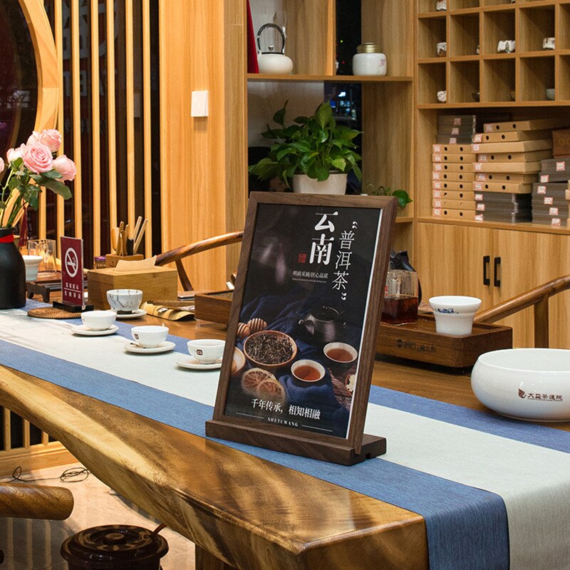 A6 Table Wooden Menu Paper Sign Holder Photo Picture Frame Walnut QR Code Price Sign Label Card Holder Display Stand