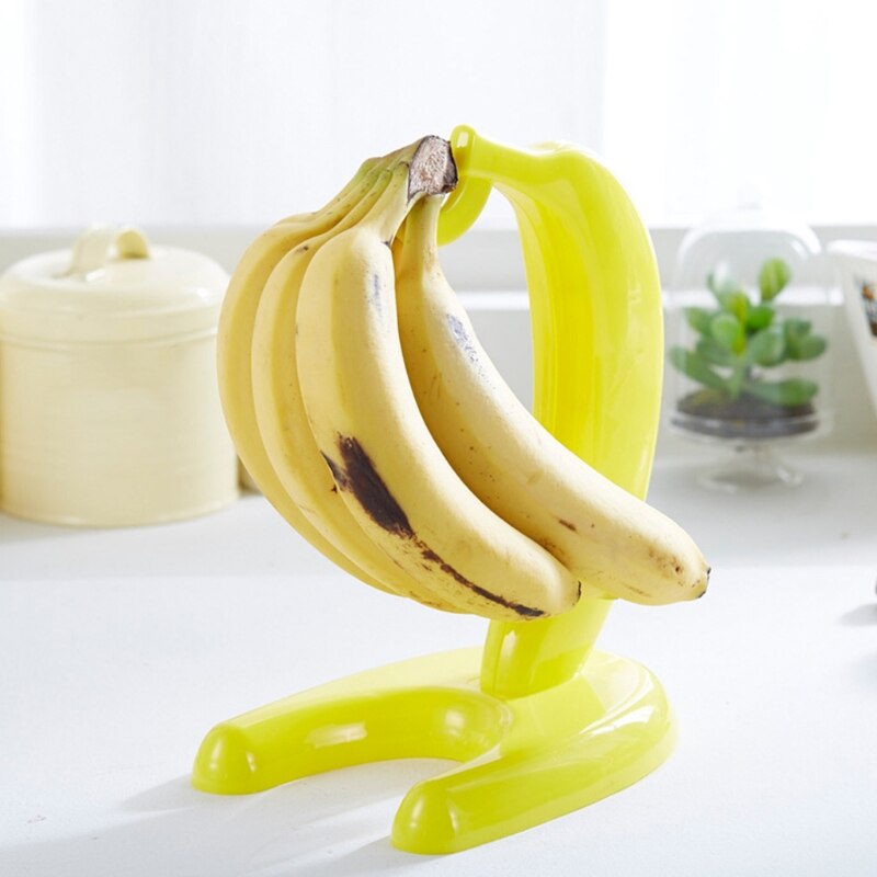 Yellow Banana Holder Banana Shaped Modern Finish Banana Hanger with Hook Stand Plastic Sturdy Display for Home Bar 37MF