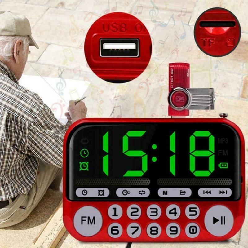 Portable Elderly Radio Mini FM Radio Stereo Built-In Speakers Music Backlight Player Card Time Display+timer Shutdown Home Radio