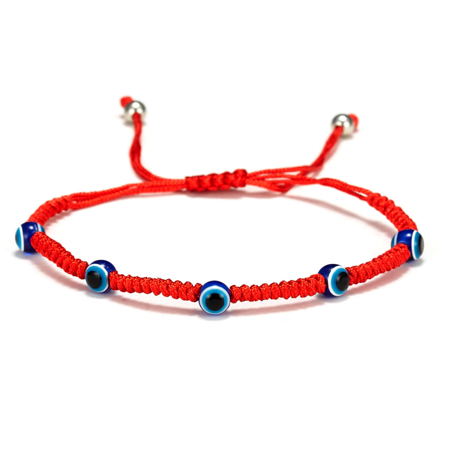 Turkish Blue Evil Eye Bracelet Men Women Handmade Woven Red Thread Adjustable Braided Bracelet Lucky Prayer Pulsera Jewelry: Rhodium Plated