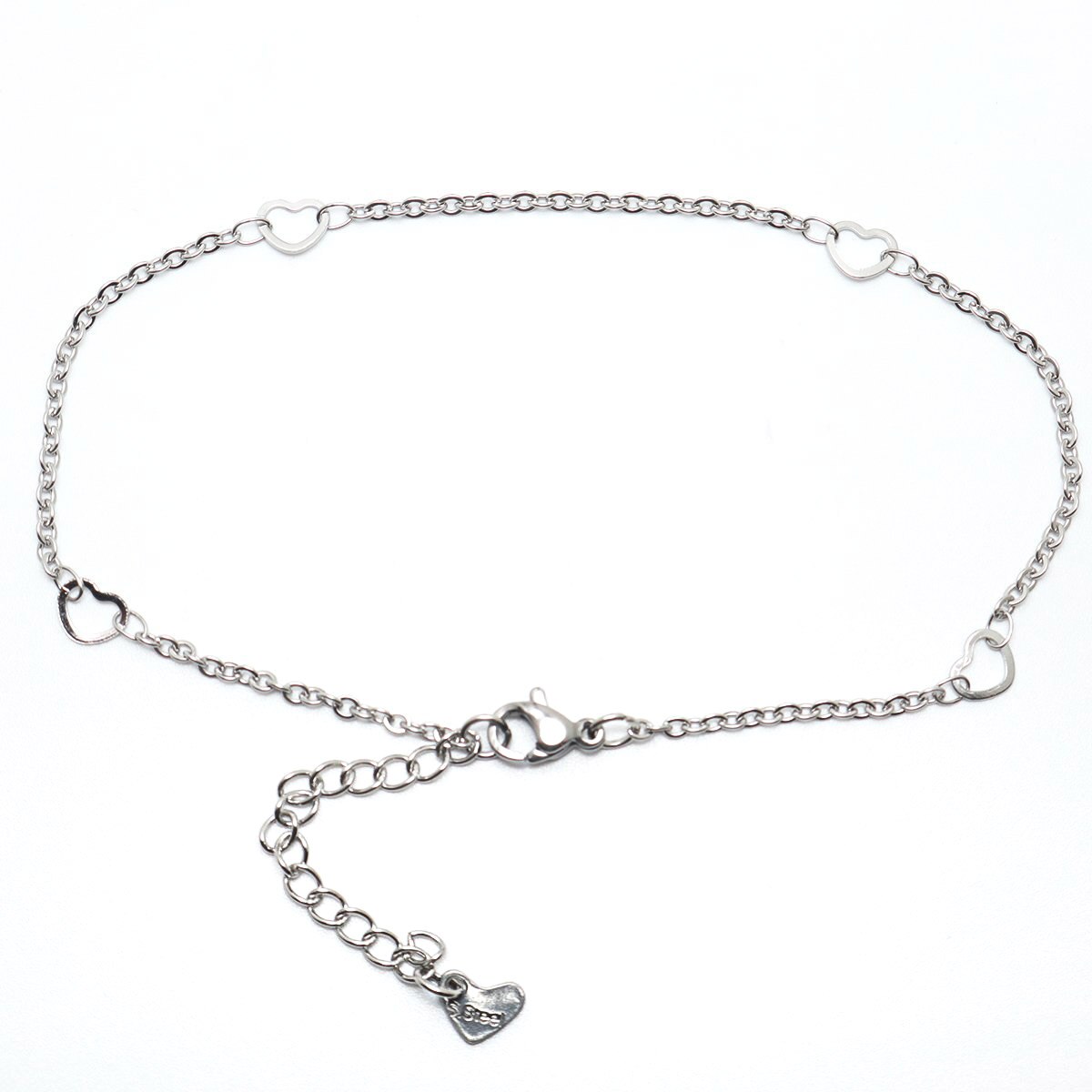 Tiny 304 Rvs Enkelband Voor Vrouwen Zilver Kleur Hart Ketting Enkelbanden Been-Sieraden Voet-Keten Barefoot 23cm(9 ") lange, 1 Stuk