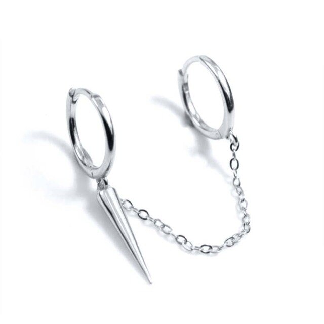 BOAKO-pendientes de aro de doble círculo para mujer, de Plata de Ley 925, Clips de cadena en pendientes, aros de seguridad, anillo colgante de circonita relámpago, joyería para mujer, 1 unidad: 4