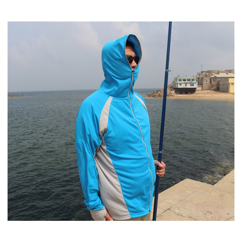 TRVLWEGO-Camiseta de manga larga para hombre, camisa de secado rápido con protección UV, azul claro, para escalada, senderismo, pesca, ropa para exteriores