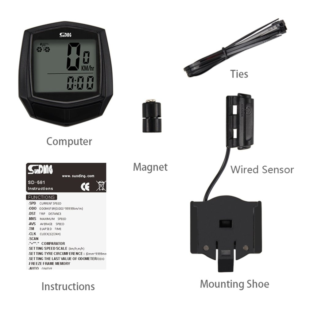 Sunding Fiets Wired Stopwatch Fiets Multifunctionele Computer Snelheidsmeter Kilometerteller Sensor Outdoor Sport Accessoires SD-581