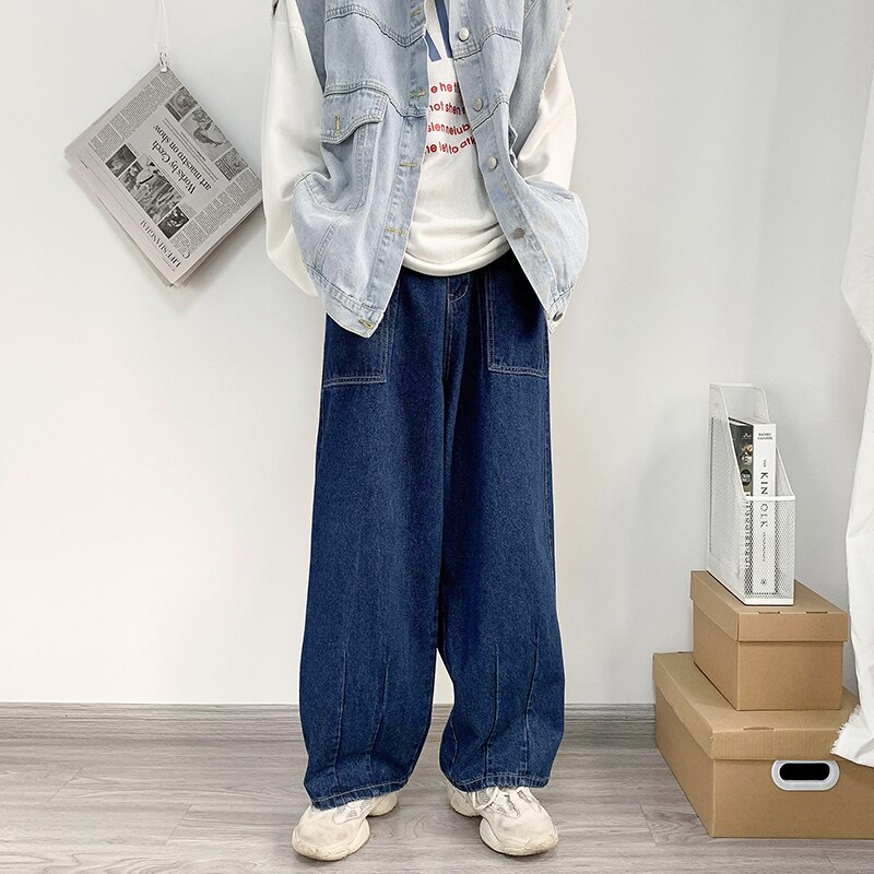 LAPPSTER-pantalones vaqueros holgados Y2k para hombre, vaqueros de estilo Harajuku Vintage, informales, de pierna ancha, color azul, 2022