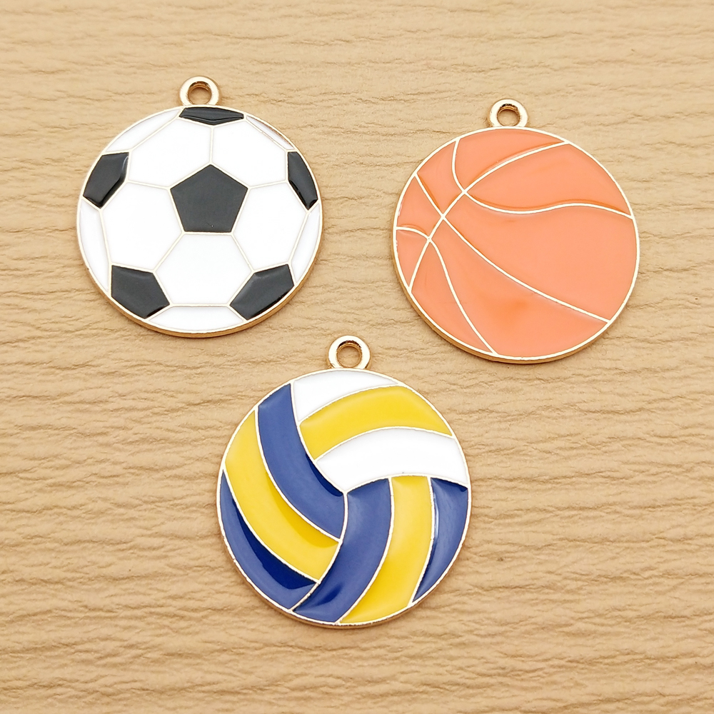 10 Uds. De dijes de joyería, accesorios de fútbol, baloncesto, voleibol, Diy, hacer pendientes, llavero, pulsera, colgante de Metal chapado en oro: Violeta