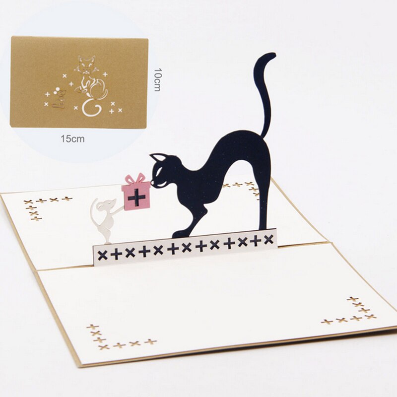 3D Pop Up gato y ratón tarjeta de felicitación de cumpleaños invitación de Navidad
