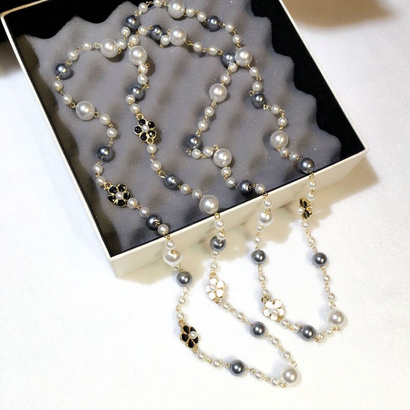 Klassiske dobbeltlag simuleret perlekæde til kvinder bijoux luksus smykker lang halskæde fint til mor