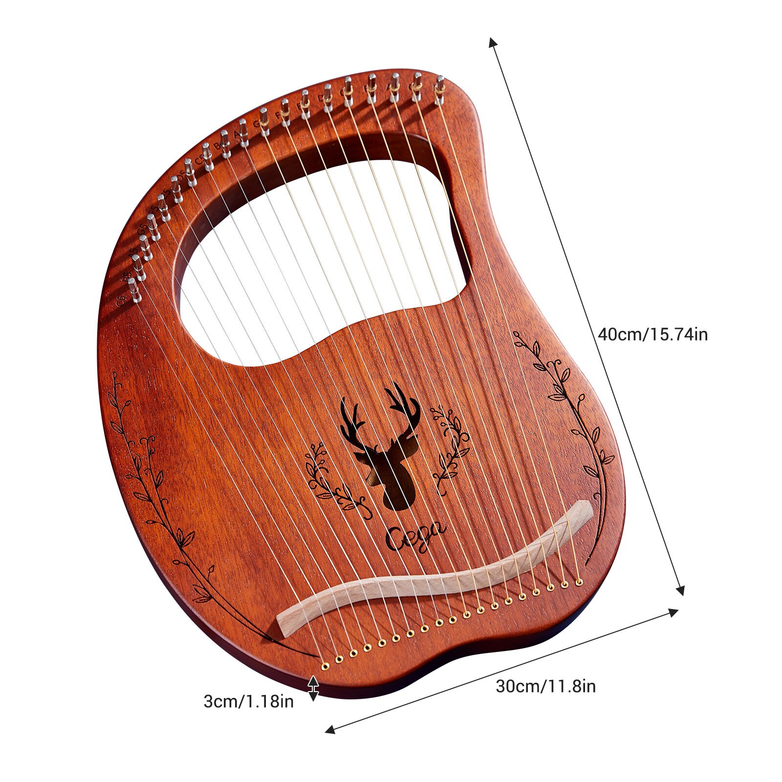 Strumento a corde per scatola di risonanza dell&#39;arpa di Lyre in legno a 19 corde con chiave di accordatura 3 pezzi